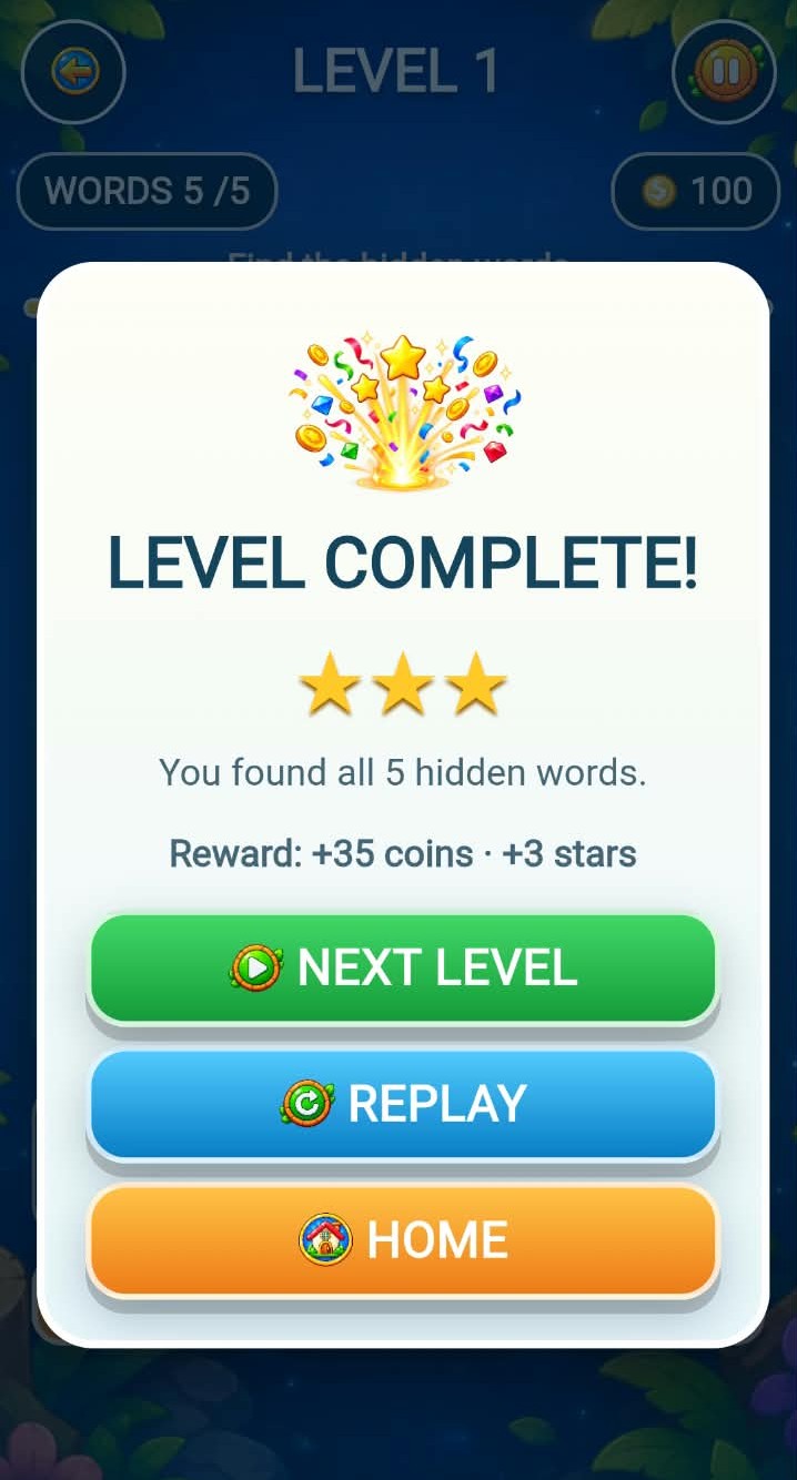 Level complete screen